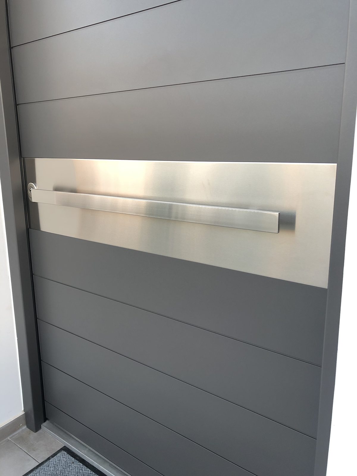 Wide grey leaf with stainless plate