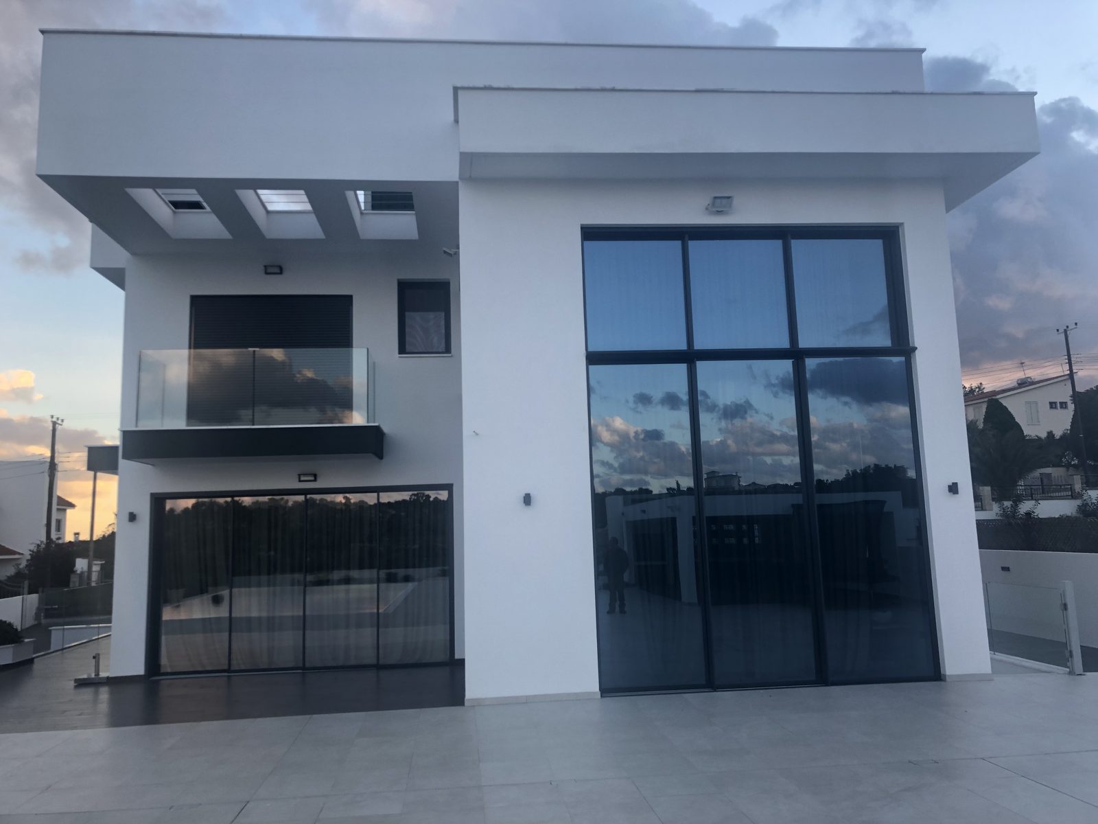 Slim black frames on a modern villa